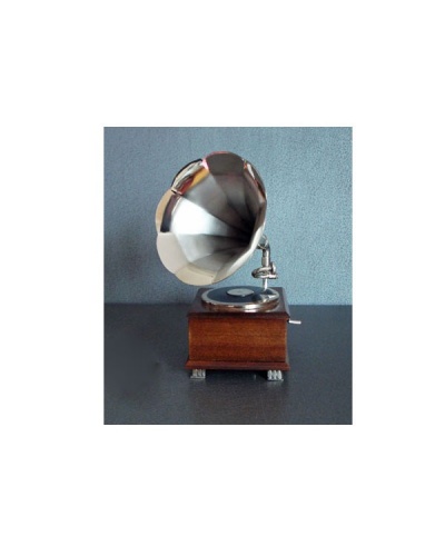 Gramophone boîte à musique argent massif 925 et bois